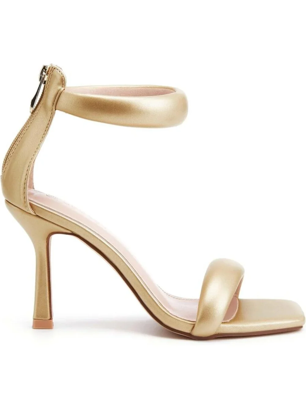 Women's Gold One Strap Sandals Square Toe Stiletto Heels Casual Summer Shoes